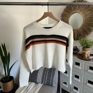 Varsity Stripe White Cropped Crewneck Pullover Knit Sweater F21 Small